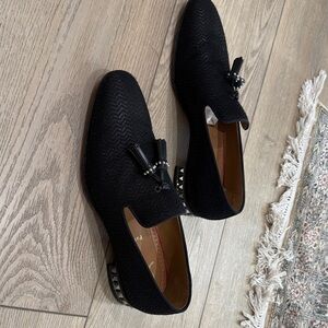 Christian Louboutin Black Textured Loafers with Tassels